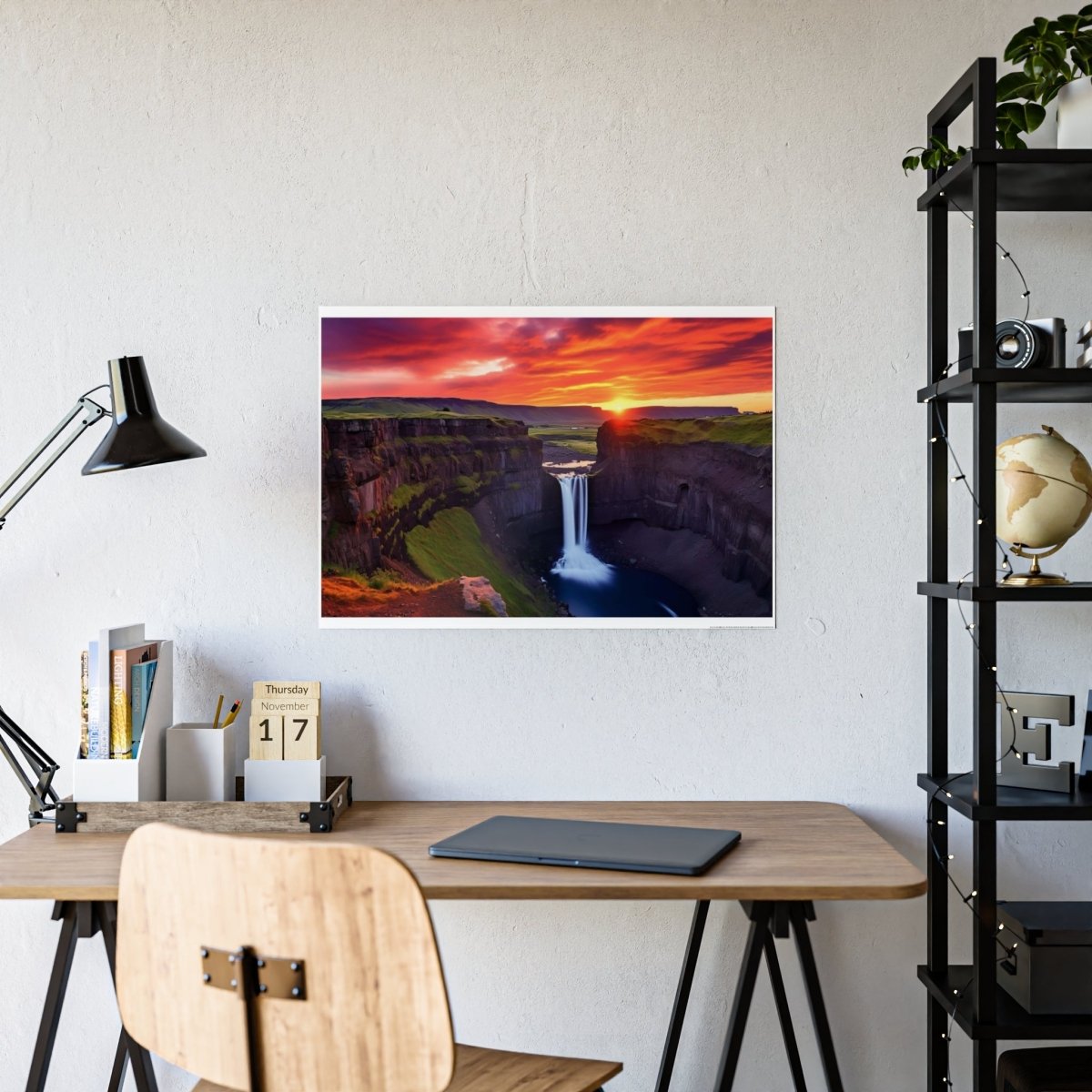 TEST Vibrant Landscape Gloss Poster - Sunset Waterfall Art Print (= Effet XXL Stickers= Poster à cller ?) - Art Cocoon