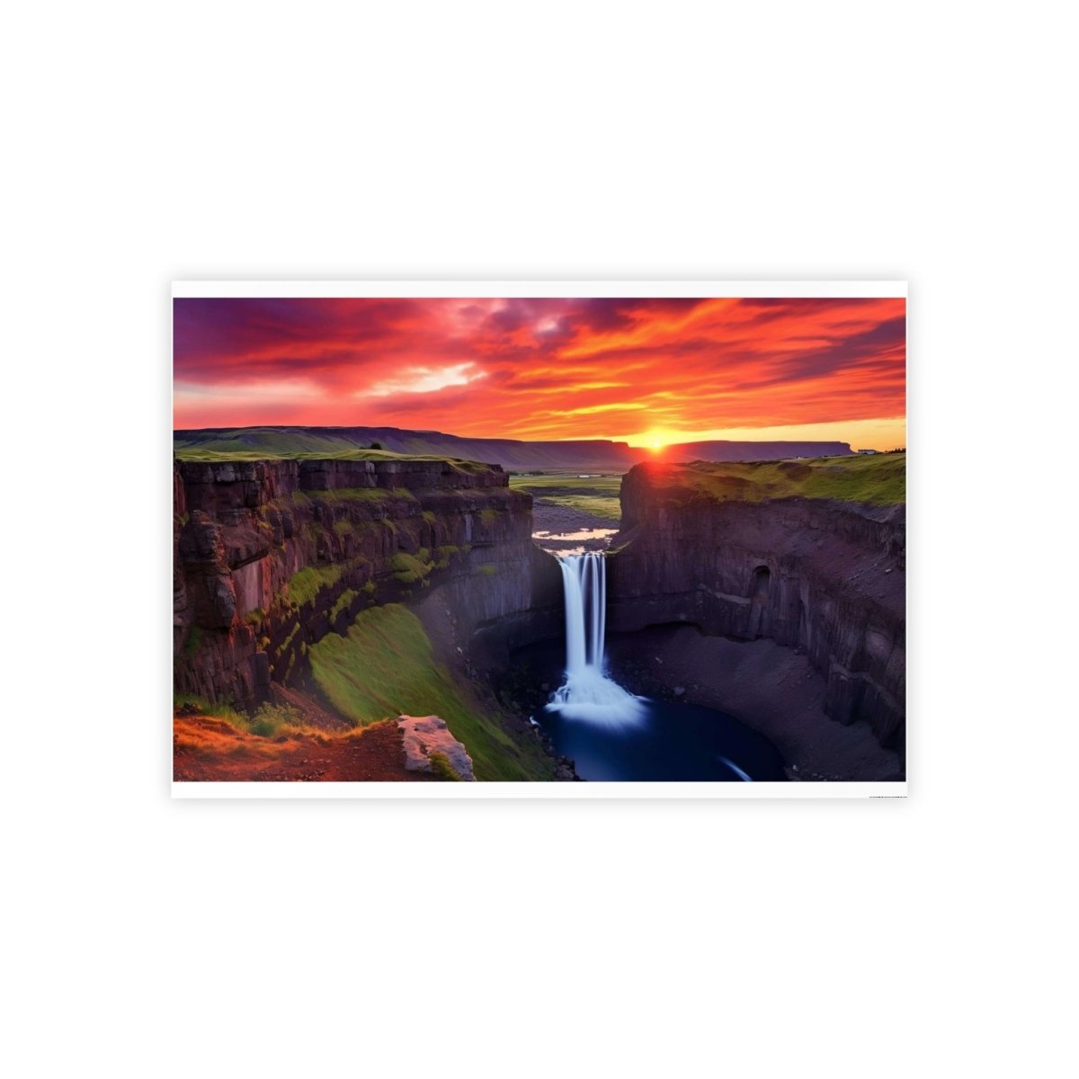 TEST Vibrant Landscape Gloss Poster - Sunset Waterfall Art Print (= Effet XXL Stickers= Poster à cller ?) - Art Cocoon