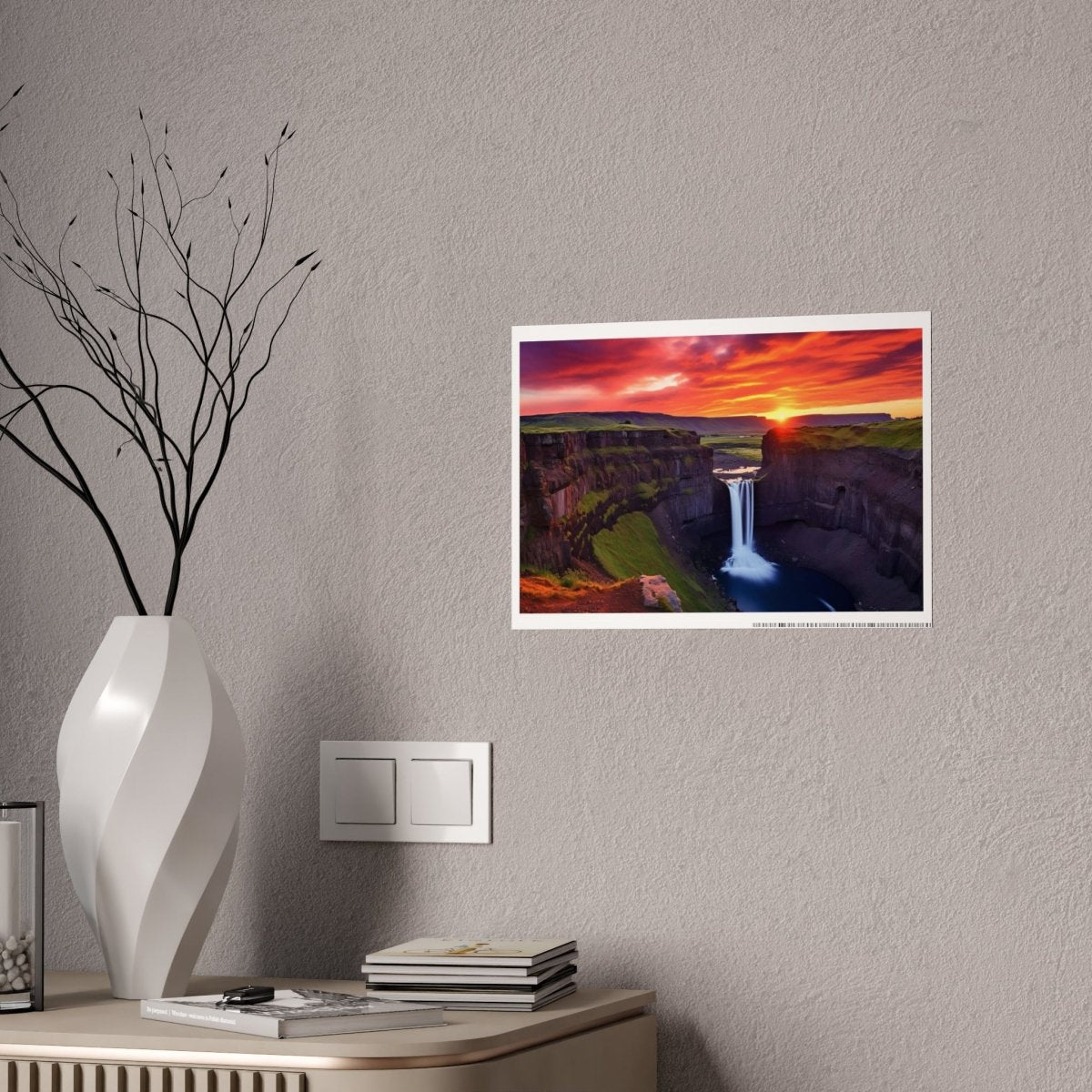 TEST Vibrant Landscape Gloss Poster - Sunset Waterfall Art Print (= Effet XXL Stickers= Poster à cller ?) - Art Cocoon