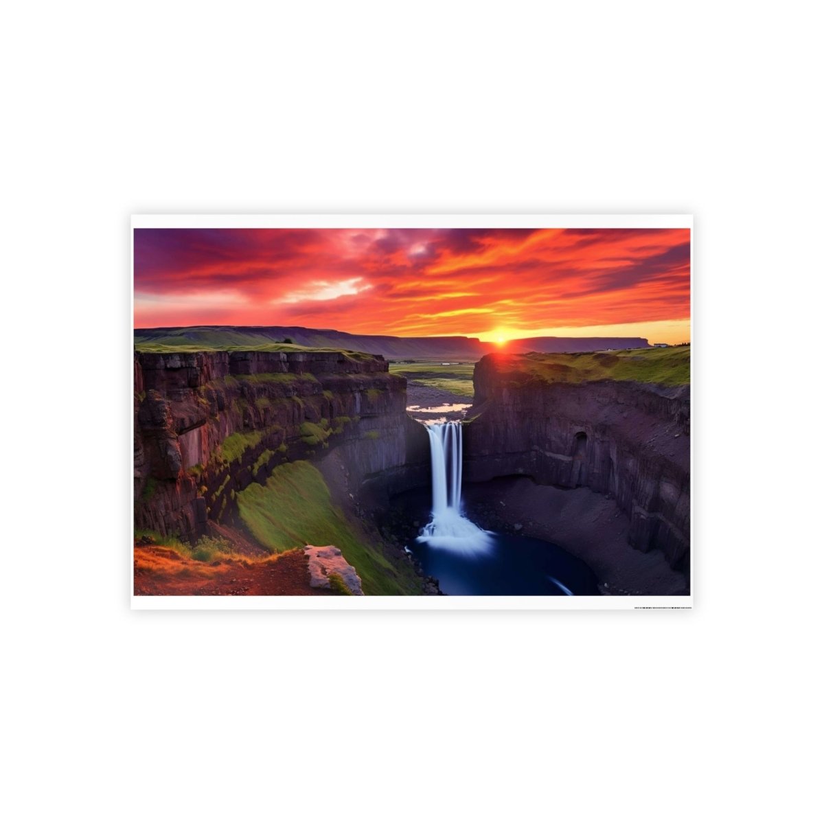 TEST Vibrant Landscape Gloss Poster - Sunset Waterfall Art Print (= Effet XXL Stickers= Poster à cller ?) - Art Cocoon