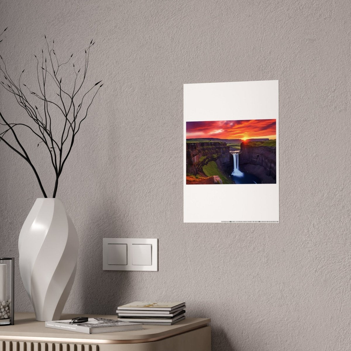TEST Vibrant Landscape Gloss Poster - Sunset Waterfall Art Print (= Effet XXL Stickers= Poster à cller ?) - Art Cocoon
