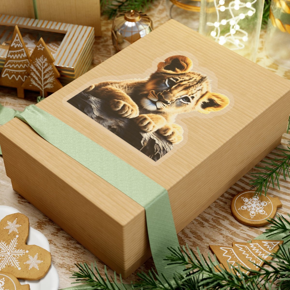 Adorable Lion Cub Kiss - Cut Stickers, Cute Animal Decor, Laptop Stickers, Children's Gift, Jungle Theme, Nature Lovers - Art Cocoon