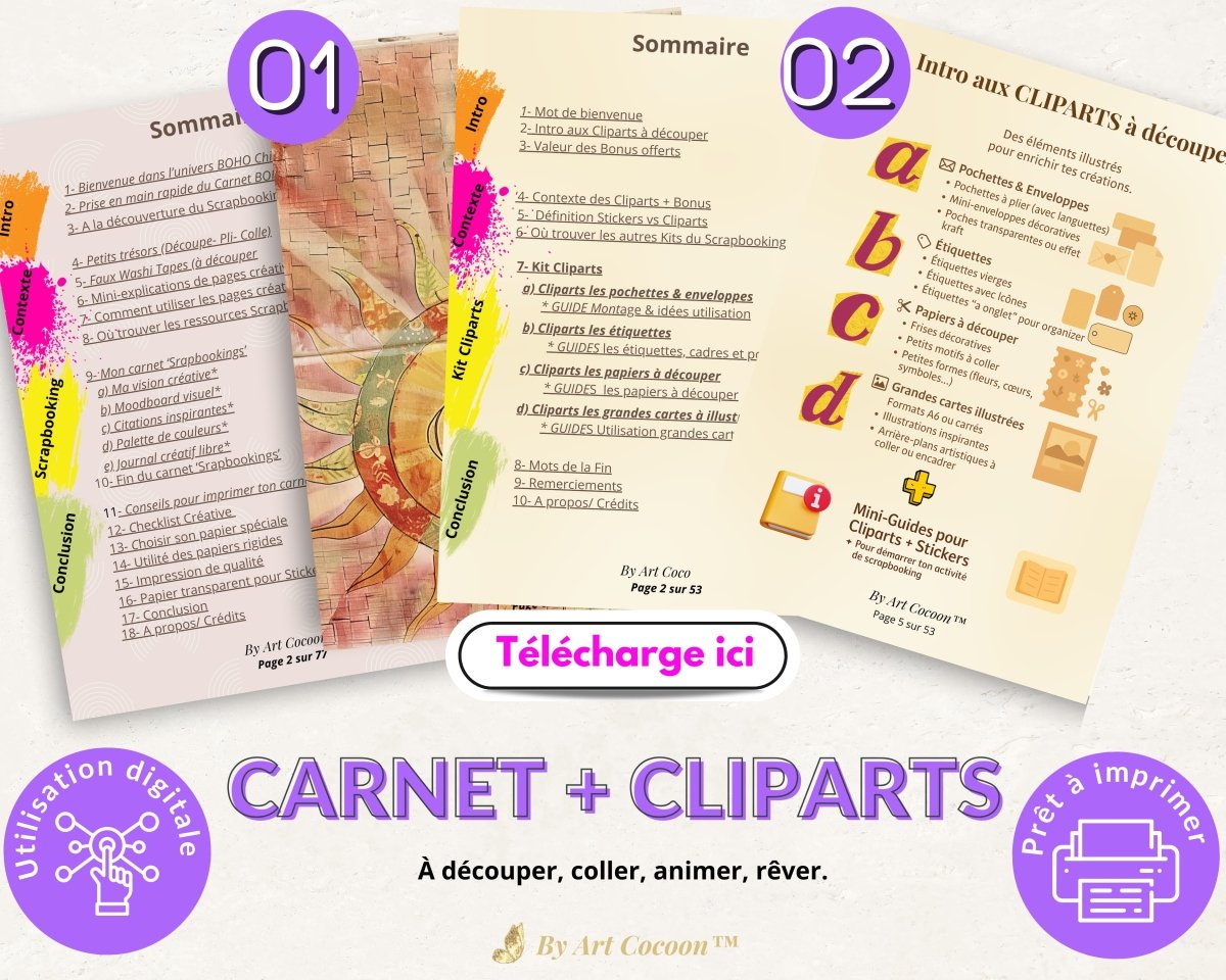 [Produit numérique] Pack Boho Chic – Fonds & Cliparts créatifs + 2 bonus à imprimer - Art Cocoon