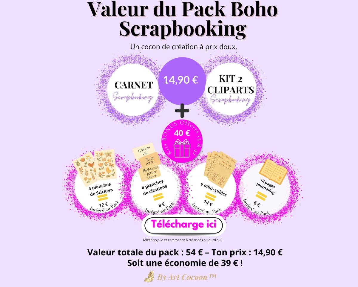 [Produit numérique] Pack Boho Chic – Fonds & Cliparts créatifs + 2 bonus à imprimer - Art Cocoon