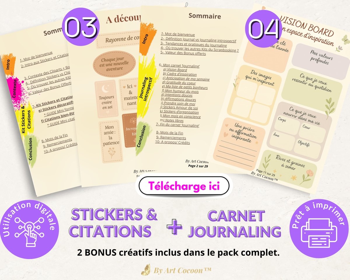 [Produit numérique] Pack Boho Chic – Fonds & Cliparts créatifs + 2 bonus à imprimer - Art Cocoon