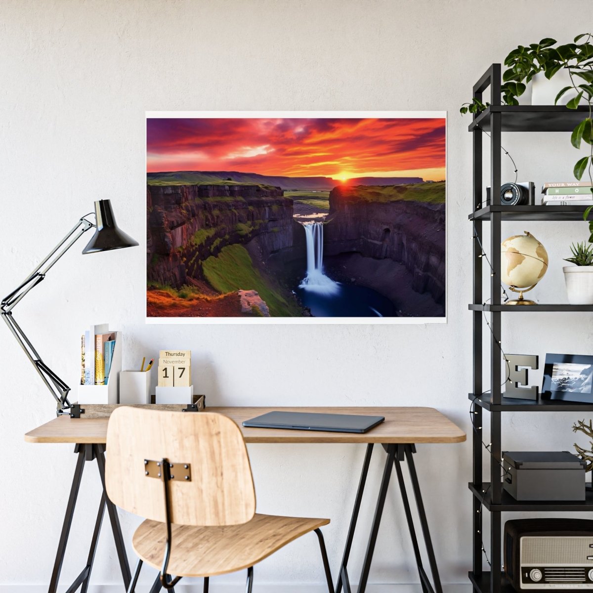 TEST Vibrant Landscape Gloss Poster - Sunset Waterfall Art Print (= Effet XXL Stickers= Poster à cller ?) - Art Cocoon