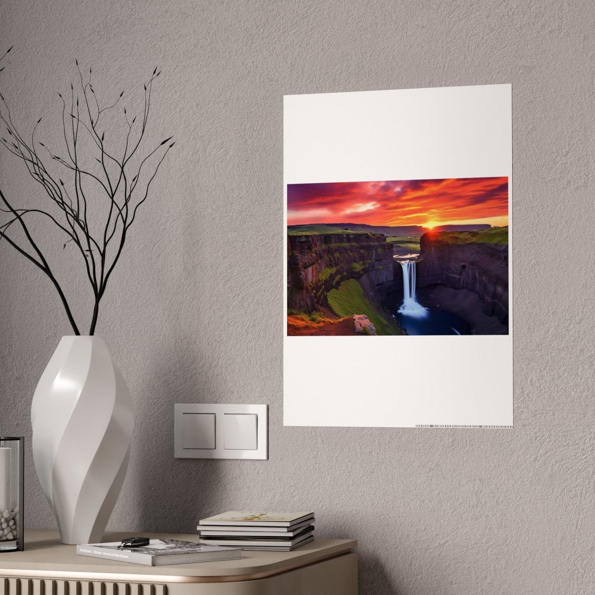 TEST Vibrant Landscape Gloss Poster - Sunset Waterfall Art Print (= Effet XXL Stickers= Poster à cller ?) - Art Cocoon