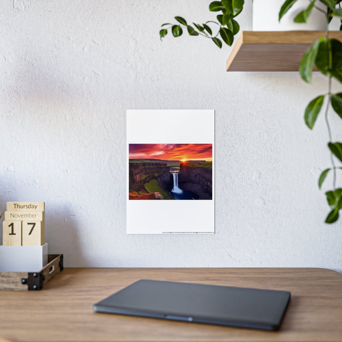 TEST Vibrant Landscape Gloss Poster - Sunset Waterfall Art Print (= Effet XXL Stickers= Poster à cller ?) - Art Cocoon