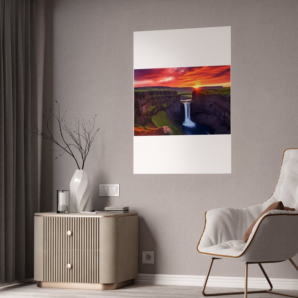 TEST Vibrant Landscape Gloss Poster - Sunset Waterfall Art Print (= Effet XXL Stickers= Poster à cller ?) - Art Cocoon
