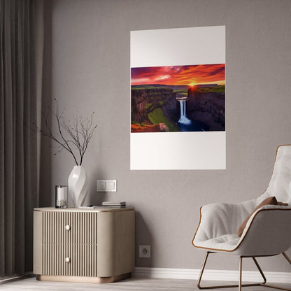 TEST Vibrant Landscape Gloss Poster - Sunset Waterfall Art Print (= Effet XXL Stickers= Poster à cller ?) - Art Cocoon