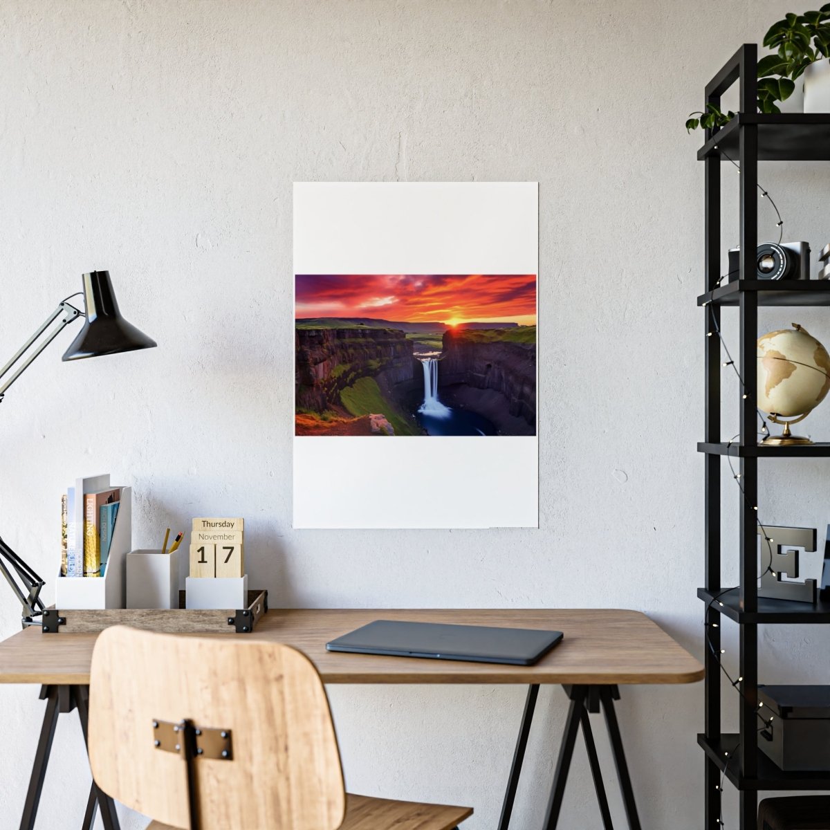 TEST Vibrant Landscape Gloss Poster - Sunset Waterfall Art Print (= Effet XXL Stickers= Poster à cller ?) - Art Cocoon