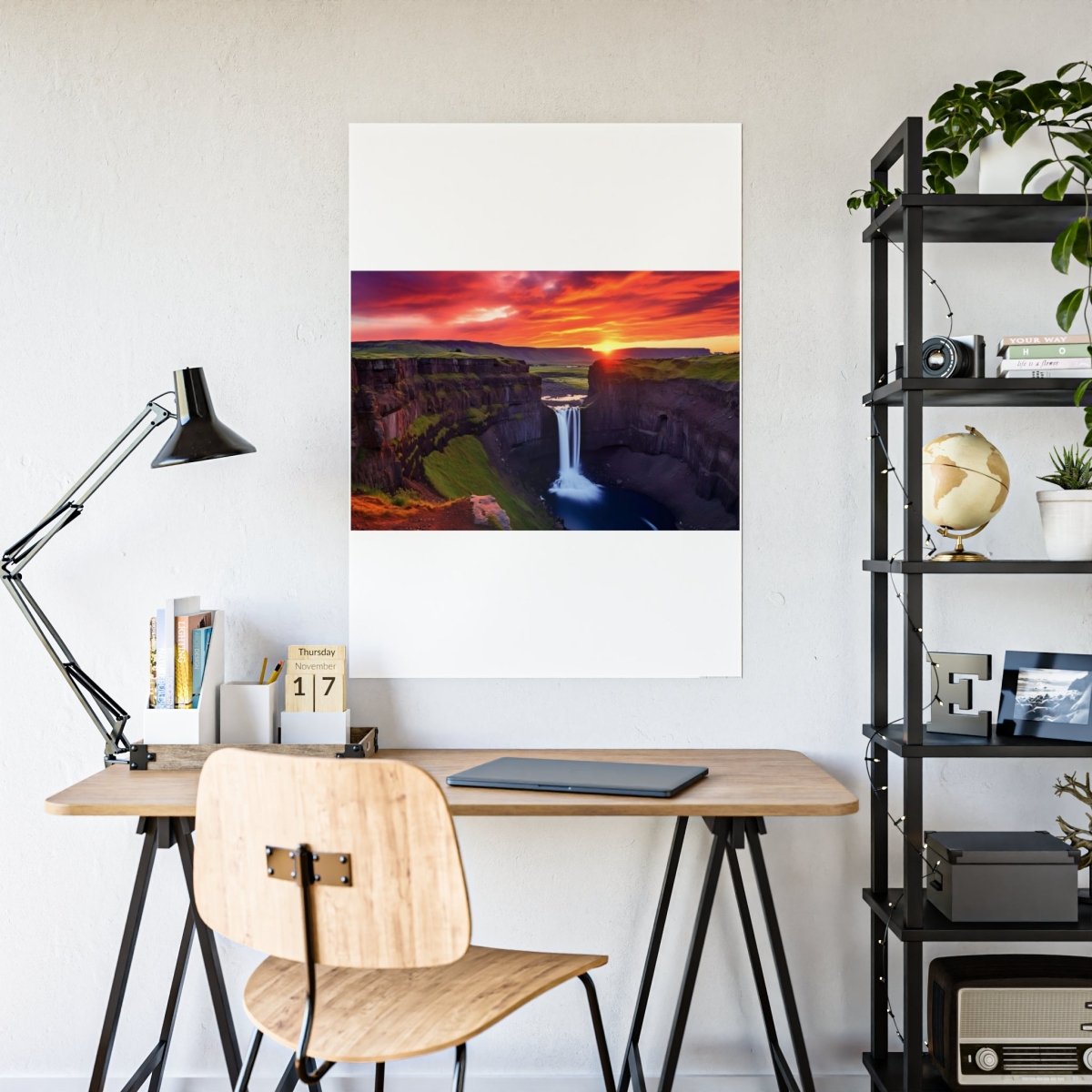 TEST Vibrant Landscape Gloss Poster - Sunset Waterfall Art Print (= Effet XXL Stickers= Poster à cller ?) - Art Cocoon