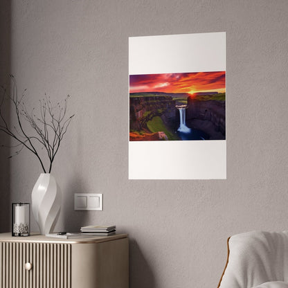 TEST Vibrant Landscape Gloss Poster - Sunset Waterfall Art Print (= Effet XXL Stickers= Poster à cller ?) - Art Cocoon